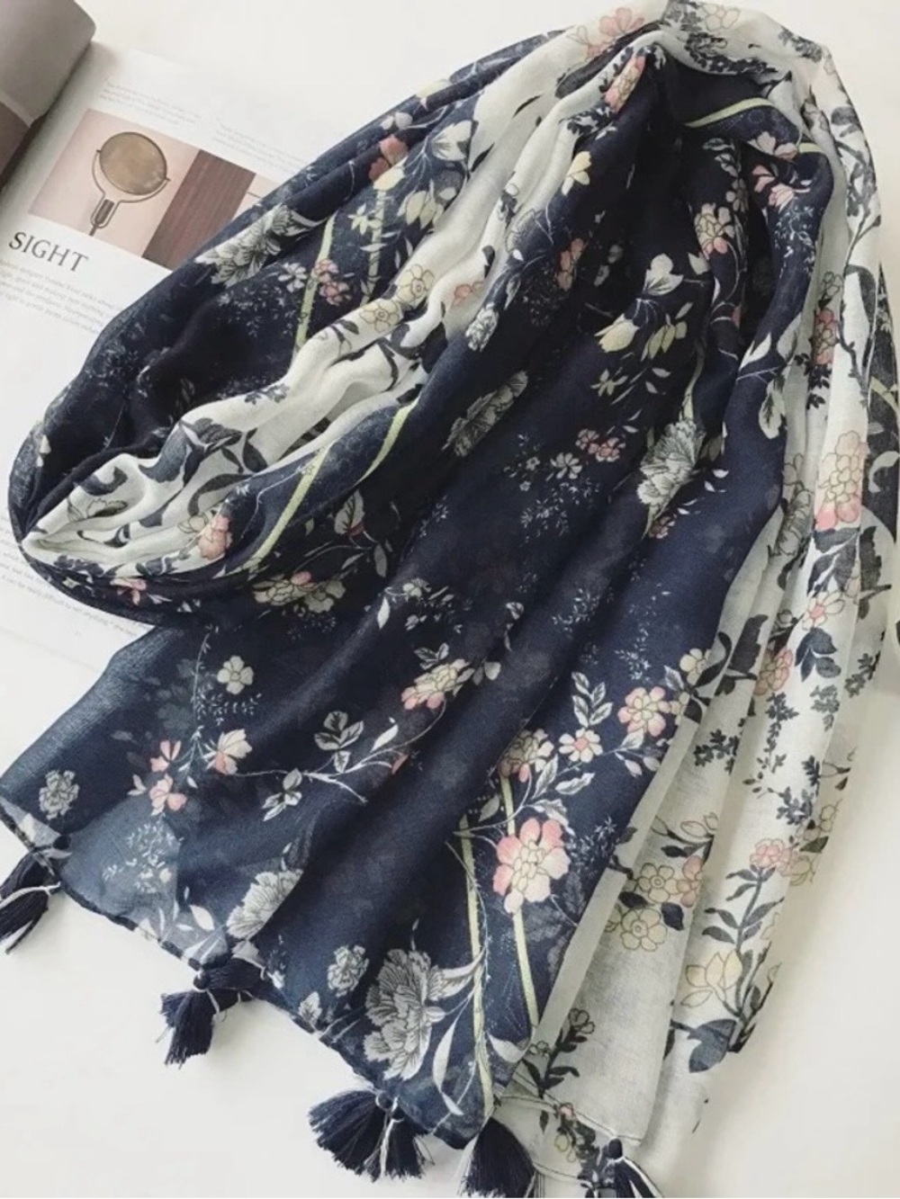 NWT Floral Tassel Viscose Scarf